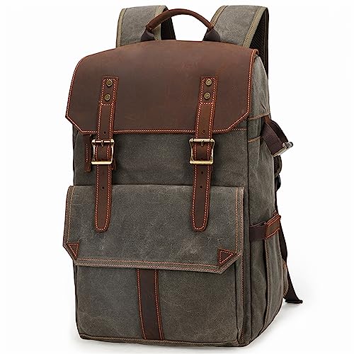 LHYFAGQK Retro Batik wasserdichte Leinwand Große Kapazität Kamera Video-Rucksack Reise Gelegenheitsgefährdet DSLR. Fotografie-Schultern Bag Tripod Case Kameratasche(Army Green) von LHYFAGQK