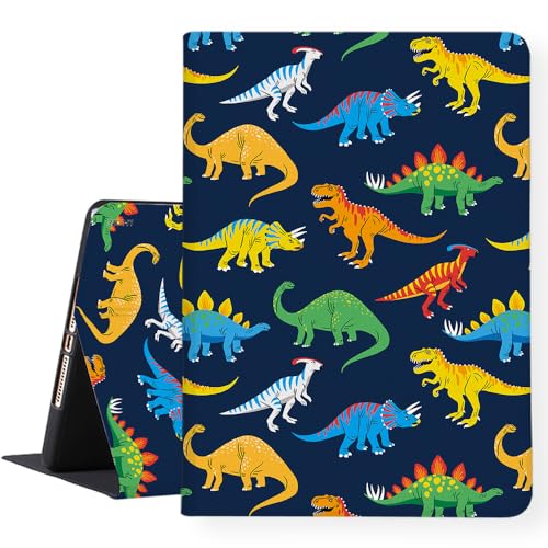 LI-LOVE Schutzhülle für iPad 9. / 8. / 7. Generation 2021 / 2020 / 2019, 25,9 cm (10,2 Zoll), schlank, leicht, schützend, Dinosaurier, Smart Auto Wake Sleep, verstellbare Winkel, Leder, weiches von LI-LOVE