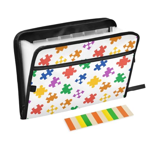 LI ZHI XIN A4 Dokumentenmappe Mit 13 Tasche Dokument Organizer Klassifizierungsordner Wasserfeste Seitlich ReißVerschluss Ordner FäChermappe Buntes Puzzle-Muster von LI ZHI XIN