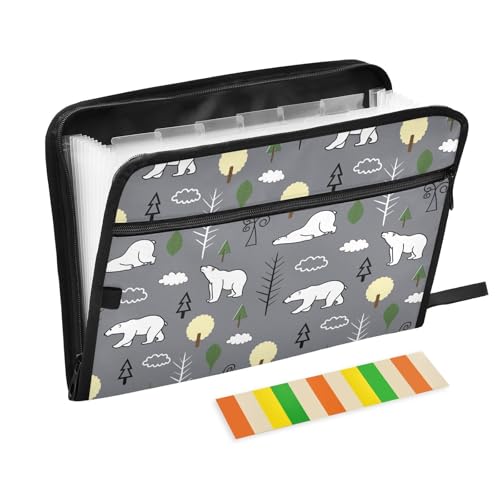 LI ZHI XIN A4 Dokumentenmappe Mit 13 Tasche Dokument Organizer Klassifizierungsordner Wasserfeste Seitlich ReißVerschluss Ordner FäChermappe Eisbär-Baum-Tier-Muster von LI ZHI XIN