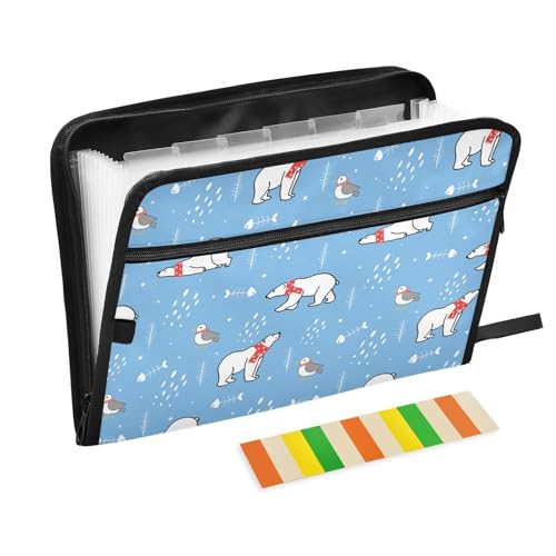 LI ZHI XIN A4 Dokumentenmappe Mit 13 Tasche Dokument Organizer Klassifizierungsordner Wasserfeste Seitlich ReißVerschluss Ordner FäChermappe Eisbär-Vogel-Muster von LI ZHI XIN