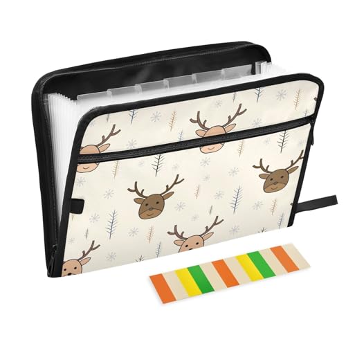 LI ZHI XIN A4 Dokumentenmappe Mit 13 Tasche Dokument Organizer Klassifizierungsordner Wasserfeste Seitlich ReißVerschluss Ordner FäChermappe Elch-Schneeflocken-Weihnachts von LI ZHI XIN