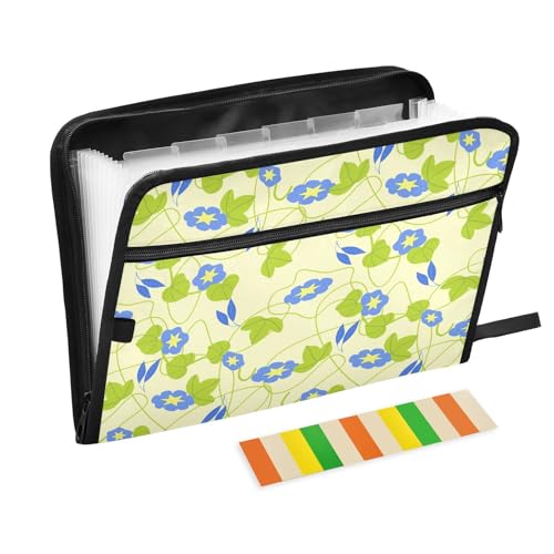 LI ZHI XIN A4 Dokumentenmappe Mit 13 Tasche Dokument Organizer Klassifizierungsordner Wasserfeste Seitlich ReißVerschluss Ordner FäChermappe Frühlingszeit Blumenmuster Grün von LI ZHI XIN