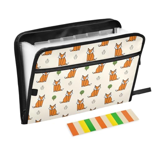 LI ZHI XIN A4 Dokumentenmappe Mit 13 Tasche Dokument Organizer Klassifizierungsordner Wasserfeste Seitlich ReißVerschluss Ordner FäChermappe Fuchs-Cartoonmuster von LI ZHI XIN