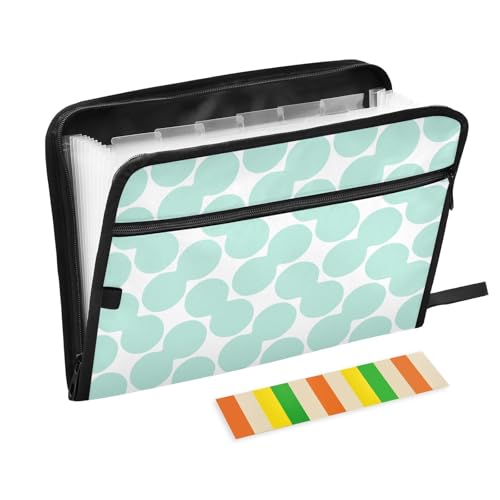 LI ZHI XIN A4 Dokumentenmappe Mit 13 Tasche Dokument Organizer Klassifizierungsordner Wasserfeste Seitlich ReißVerschluss Ordner FäChermappe GrüNer Polka Dot von LI ZHI XIN