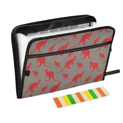 LI ZHI XIN A4 Dokumentenmappe Mit 13 Tasche Dokument Organizer Klassifizierungsordner Wasserfeste Seitlich ReißVerschluss Ordner FäChermappe Känguru Cartoon-Muster von LI ZHI XIN