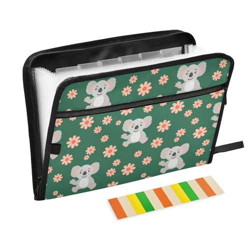 LI ZHI XIN A4 Dokumentenmappe Mit 13 Tasche Dokument Organizer Klassifizierungsordner Wasserfeste Seitlich ReißVerschluss Ordner FäChermappe Koala-Blumen-Muster von LI ZHI XIN