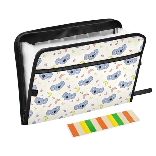 LI ZHI XIN A4 Dokumentenmappe Mit 13 Tasche Dokument Organizer Klassifizierungsordner Wasserfeste Seitlich ReißVerschluss Ordner FäChermappe Koala-Cartoonmuster von LI ZHI XIN