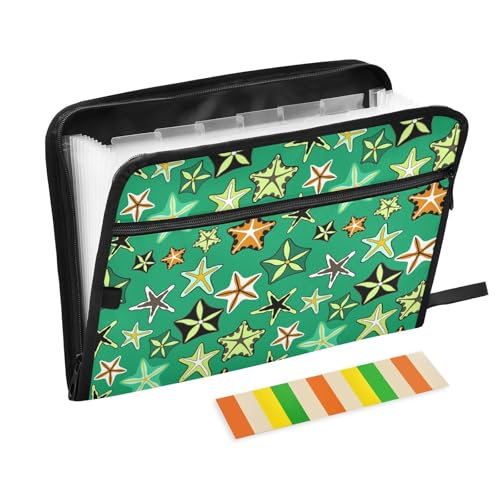 LI ZHI XIN A4 Dokumentenmappe Mit 13 Tasche Dokument Organizer Klassifizierungsordner Wasserfeste Seitlich ReißVerschluss Ordner FäChermappe Ozean-Stern-Muster von LI ZHI XIN