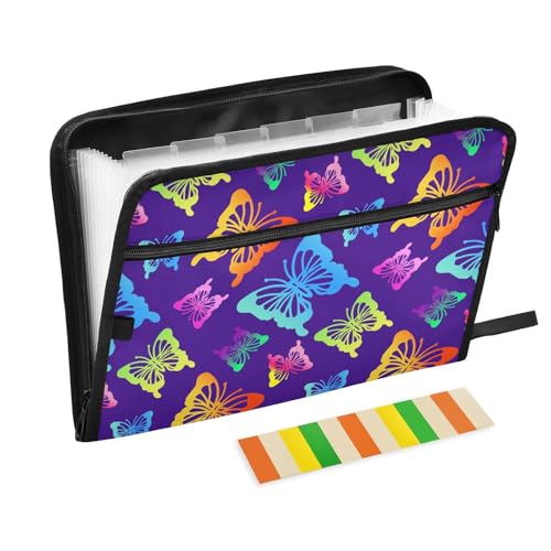 LI ZHI XIN A4 Dokumentenmappe Mit 13 Tasche Dokument Organizer Klassifizierungsordner Wasserfeste Seitlich ReißVerschluss Ordner FäChermappe Schmetterling-Muster von LI ZHI XIN