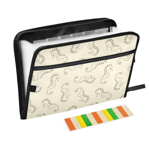 LI ZHI XIN A4 Dokumentenmappe Mit 13 Tasche Dokument Organizer Klassifizierungsordner Wasserfeste Seitlich ReißVerschluss Ordner FäChermappe Seepferdchen-Muster von LI ZHI XIN
