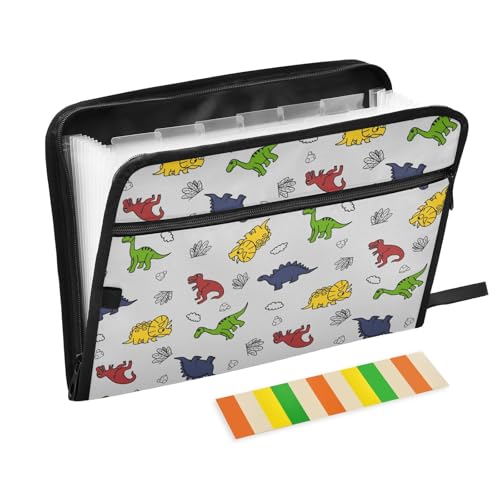 LI ZHI XIN A4 Dokumentenmappe Mit 13 Tasche Dokument Organizer Klassifizierungsordner Wasserfeste Seitlich ReißVerschluss Ordner FäChermappe Tier-Dinosaurier-Muster von LI ZHI XIN