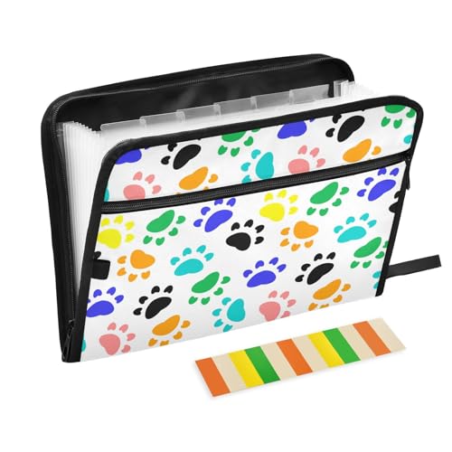 LI ZHI XIN A4 Dokumentenmappe Mit 13 Tasche Dokument Organizer Klassifizierungsordner Wasserfeste Seitlich ReißVerschluss Ordner FäChermappe Tierische FußAbdrüCke von LI ZHI XIN