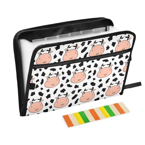 LI ZHI XIN A4 Dokumentenmappe Mit 13 Tasche Dokument Organizer Klassifizierungsordner Wasserfeste Seitlich ReißVerschluss Ordner FäChermappe Tierisches Kuh-Muster von LI ZHI XIN