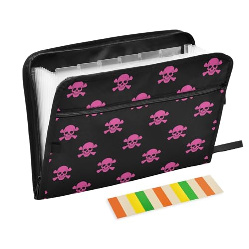 LI ZHI XIN A4 Dokumentenmappe Mit 13 Tasche Dokument Organizer Klassifizierungsordner Wasserfeste Seitlich ReißVerschluss Ordner FäChermappe Totenkopf-Muster von LI ZHI XIN