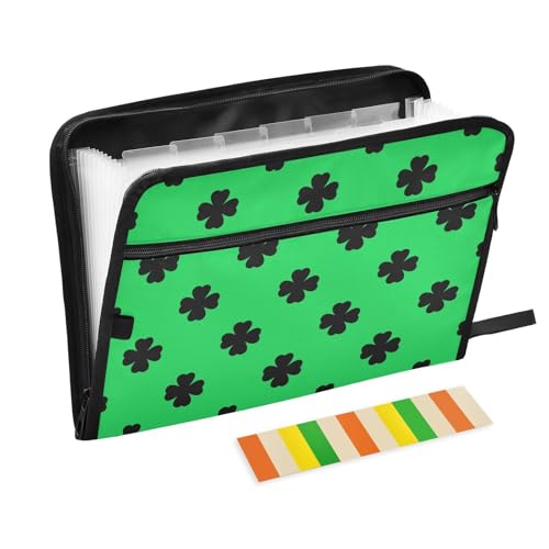 LI ZHI XIN A4 Dokumentenmappe Mit 13 Tasche Dokument Organizer Klassifizierungsordner Wasserfeste Seitlich ReißVerschluss Ordner FäChermappe Vierblättriger Klee-Muster von LI ZHI XIN