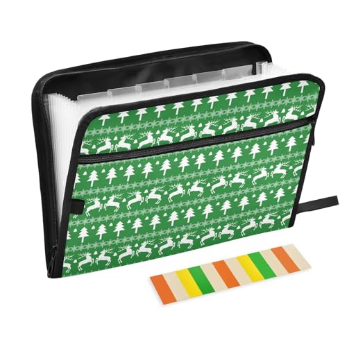 LI ZHI XIN A4 Dokumentenmappe Mit 13 Tasche Dokument Organizer Klassifizierungsordner Wasserfeste Seitlich ReißVerschluss Ordner FäChermappe Weihnachtsbaum-Elch von LI ZHI XIN