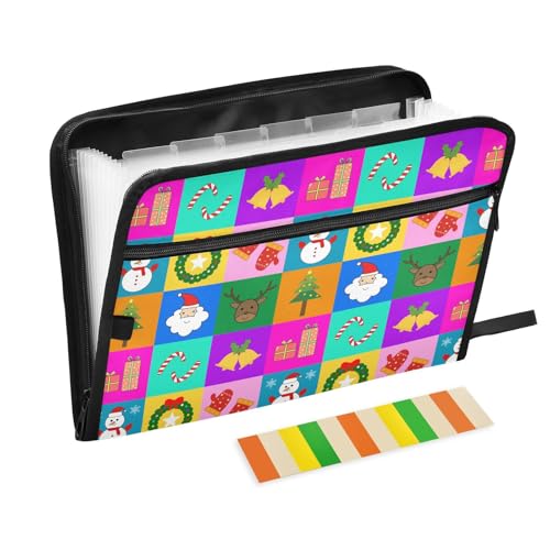 LI ZHI XIN A4 Dokumentenmappe Mit 13 Tasche Dokument Organizer Klassifizierungsordner Wasserfeste Seitlich ReißVerschluss Ordner FäChermappe Weihnachtsbaum Handschuhe Elch von LI ZHI XIN