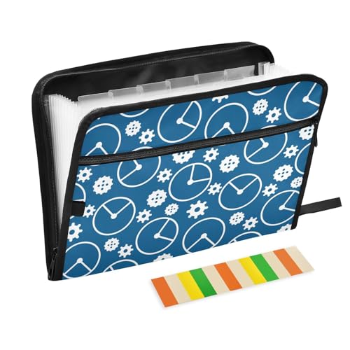 LI ZHI XIN A4 Dokumentenmappe Mit 13 Tasche Dokument Organizer Klassifizierungsordner Wasserfeste Seitlich ReißVerschluss Ordner FäChermappe Zahnrad-Muster von LI ZHI XIN