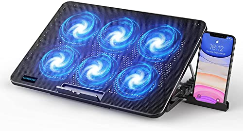 LIANGSTAR Laptop Kühler, 6 Leise Fans Gaming Laptop Cooler Kühlpads, 7 Höhenverstellbar & Handyständer, 2 USB Ports & Einstellbarer Geschwindigkeit, Laptop Lüfter for Notebook Under 17 Zoll (Blue) von LIANGSTAR