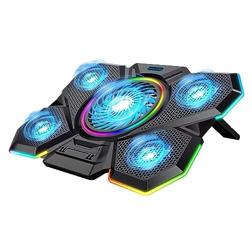 LIANGSTAR Laptop Kühler for 12-17inch Laptop, 5Fans Laptop Cooling Pad (2100RPM) with Non-Slip Stand, 6 Höhenverstellbar, USB Port, RGB Light von LIANGSTAR