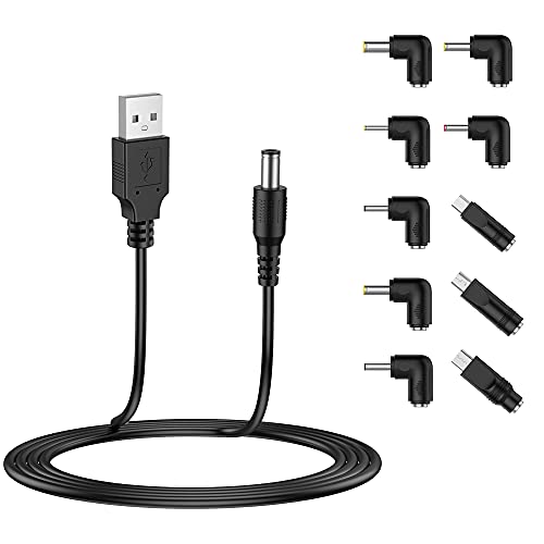 LIANSUM USB to DC 5V Kabel auf Netzkabel Universal 5.5x2.1mm Steckerbuchse Aufladekabel 10 in 1 Stecker(5.5x2.5, 4.8x1.7, 4.0x1.7, 4.0x1.35, 3.5x1.35, 3.0x1.1, 2.5x0.7, Micro USB, Type-C, Mini USB)5FT von LIANSUM