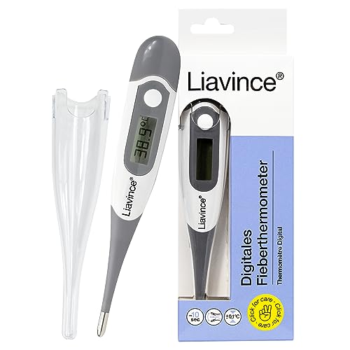 Liavince Digitales Fieberthermometer mit Fieberalarm, Wasserdicht, Oral, Rektal, Achselhöhle, Genaue und schnelle Messung für Babys, Kinder und Erwachsene, Flexible Spitze von LIAVINCE