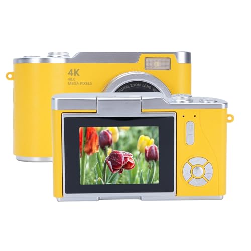 LICAEVEY 48MP 1080p Digitalkamera mit 2,4 '' Flip-Bildschirm und 18-facher Zoom, 4 Stunden Langer Akkloggingkamera für Teenager, Anfänger, Integrierte Spiele und Filter für Reise, (Yellow) von LICAEVEY