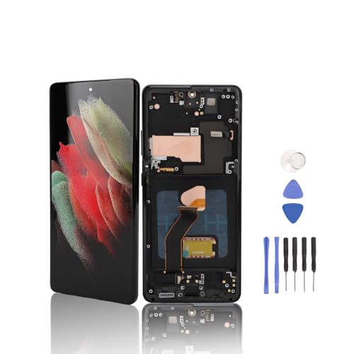 OLED-Bildschirmersatz für S 21 Ultra 5G SM-G998B 6,8 "Display Digitizer Montage mit Fingerabdrucksensor, Rahmen und Reparaturwerkzeugen (Silver) von LICAEVEY