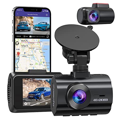 4K Dashcam Auto WiFi GPS, 4K+2K Dash Cam Vorne Hinten Autokamera, 2'' IPS Dash Camera Auto, Nachtsicht, 170° Weitwinkel, 24 Std Parküberwachung, Kondensator, G-Sensor, Loop Aufnahme, Max 256GB von LIDOFIGO