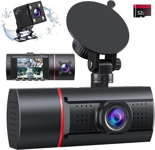 LIDOFIGO Dashcam Auto Vorne Hinten und Innen mit SD-Karte, 1080P Auto Kamera 2" LCD IPS Infrarot-Cut Nachtsicht, Parküberwachung, WDR, Loop-Aufnahme, Superkondensator Dash Cam G Sensor Max von LIDOFIGO