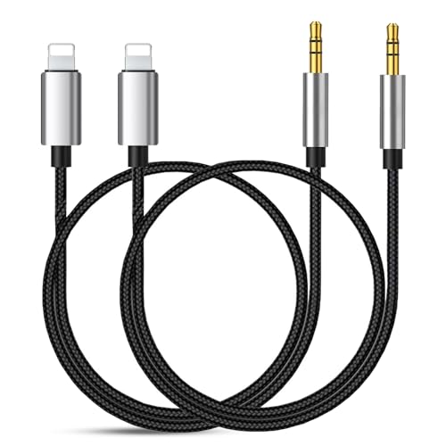 LIDOUYA 2 Stück Auto AUX Kabel für Phone[MFi Certified] 3.5 mm Audio Kabel Auto Audio Kompatibel mit iPhone 14/13/12/11/X/XS/8/7 Auto Audio, Lautsprecher Schwarz,1M von LIDOUYA