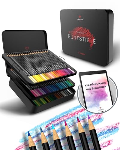 LIEBERGE Premium Buntstifte Set in Metallschatulle – 72 Farben – hochpigmentierte Colored Pencils – bruchsicher, weiche Farbabgabe | Malstifte für Erwachsene, Kinder und Künstler (Metallschatulle) von LIEBERGE