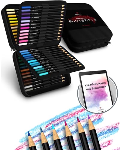 LIEBERGE Premium Buntstifte Set in Profi-Nylon-Etui – 72 Farben – hochpigmentierte Colored Pencils – bruchsicher, weiche Farbabgabe | Malstifte für Erwachsene, Kinder und Künstler (Profi-Nylon-Etui) von LIEBERGE