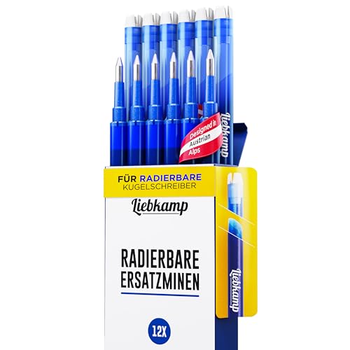 LIEBKAMP Radierbare Ersatzmine blau 0,7mm [12 Stk] Für Radierbarer Kugelschreiber, Tintenroller Radierbar, Radierstift, Erasable Pen, Gelschreiber Radierbar (blau) von LIEBKAMP