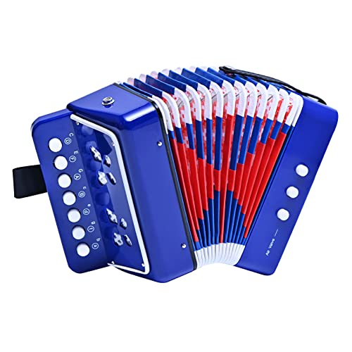 LIEKE Akkordeon 10 Tasten Knopf Accordion Ziehharmonika Musikinstrument Geschenk für Anfänger (Blau) von LIEKE