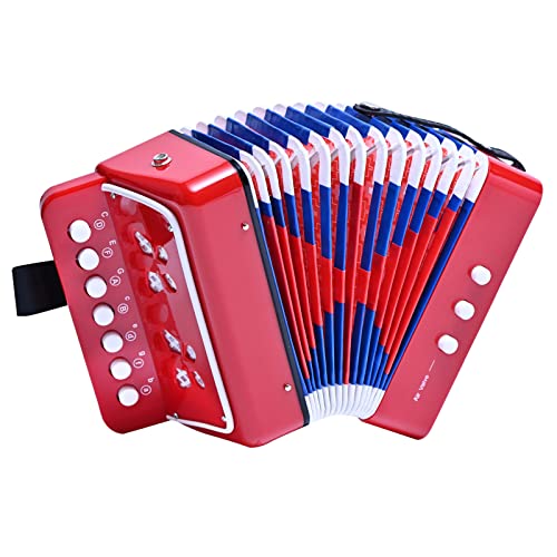 LIEKE Kinder Akkordeon 10 Tasten Knopf Accordion Ziehharmonika Musikinstrument Geschenk für Kinder Erwachsene Anfänger (Rot) von LIEKE