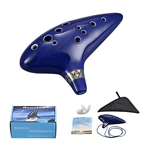 LIEKE Ocarina 12-Loch Alto C Keramik Okarina Zelda, Musikinstrument, Geschenk für Kinder Erwachsene mit Display Ständer Notenbuch Nackengurt Tasche von LIEKE
