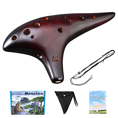 LIEKE Okarina 12 Löcher Alto C Stroh Rauchkeramik Ocarina, Musikinstrument,Geschenk für Kinder und Erwachsene, mit Songbook Nackengurt Tasche von LIEKE