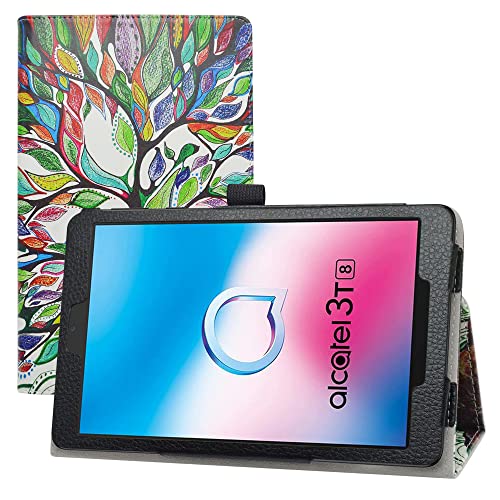 LIFANG Alcatel 3T8 9032T Hülle,Schutzhülle mit Hochwertiges PU Leder Tasche Case für 8" Alcatel 3T8 9032T 9032X / Alcatel 3T 8 Inch 4G Tablet,Love Tree von LIFANG