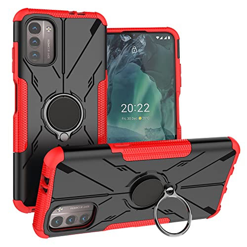 LIFANG Kompatibel mit Nokia G11 Hülle,360 Rotation Verstellbarer Ring Grip Stand,Ultra Slim Fit TPU Schutzhülle für Nokia G11 / G21 Smartphone,Rot von LIFANG