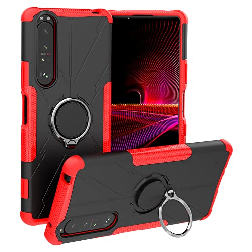 LIFANG Sony Xperia 1 III Hülle,360 Rotation Verstellbarer Ring Grip Stand,Ultra Slim Fit TPU Schutzhülle für Sony Xperia 1 III Smartphone,Rot von LIFANG