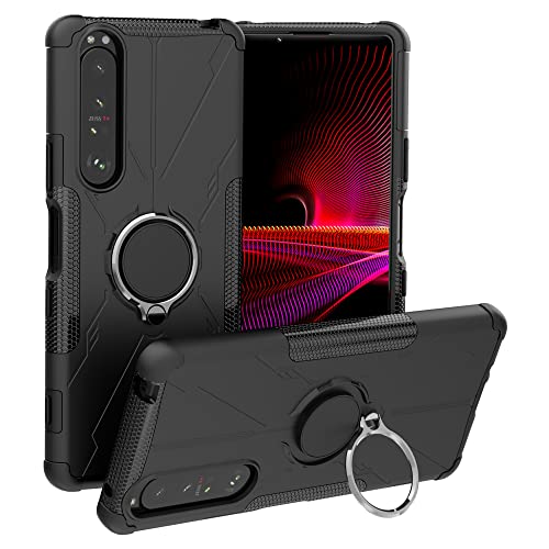 LIFANG Sony Xperia 1 III Hülle,360 Rotation Verstellbarer Ring Grip Stand,Ultra Slim Fit TPU Schutzhülle für Sony Xperia 1 III Smartphone,Schwarz von LIFANG