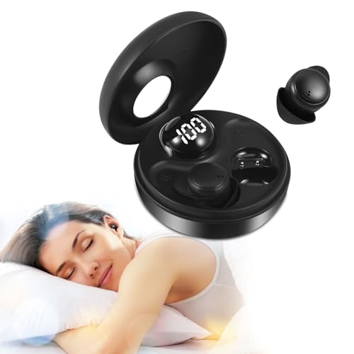 LIFEJXWEN Bluetooth Schlafkopfhörer, Flüssigsilikon Schlafkopfhörer, Geräuschunterdrückende Mini-In-Ear-Kopfhörer, geeignet für Seitenschläfer und Menschen mit Schlafstörungen (Schwarz) von LIFEJXWEN