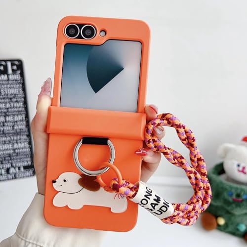 Cartoon-Ring-Handgelenkschlaufe, Handyhülle für Samsung Galaxy Z Flip 6 5 4 3 Flip6 Flip5 Flip4 Flip3, Scharnierschutz, stoßfeste Abdeckung, orange, für Samsung Galaxy Z Flip 5 von LIFEKA