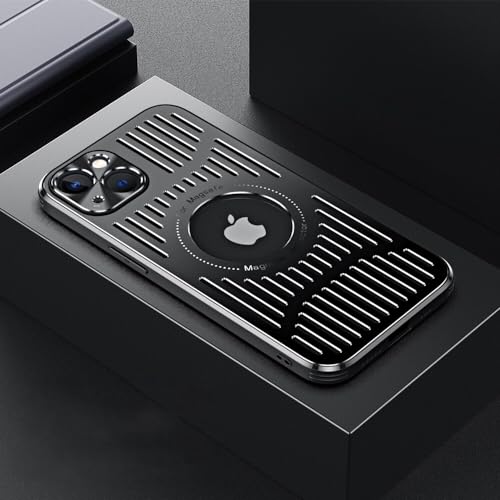 LIFEKA Atmungsaktive Hülle aus Metall mit Wärmeableitung für iPhone 14 13 12 Pro Max Plus mit hohlem Loch, sichere magnetische Rückseite, schwarz, für iPhone 15 LIFEKA Atmungsaktive Hülle aus Metall mit Wärmeableitung für iPhone 14 13 12 Pro Max Plus mit hohlem Loch, sichere magnetische Rückseite, schwarz, für iPhone 15 von LIFEKA