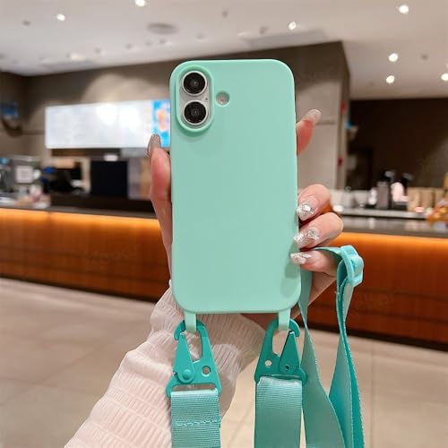LIFEKA Breite Halskette Lanyard Handyhülle für iPhone 15 16 Pro Max 14 13 12 11 Silikon-Schultergurtabdeckung, Cyan, für iPhone 12ProMax von LIFEKA