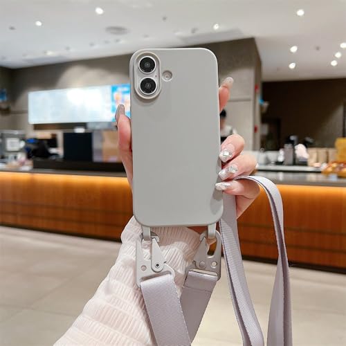 LIFEKA Breite Halskette Lanyard Handyhülle für iPhone 15 16 Pro Max 14 13 12 11 Silikon-Schultergurtabdeckung, grau, für iPhone 14 von LIFEKA
