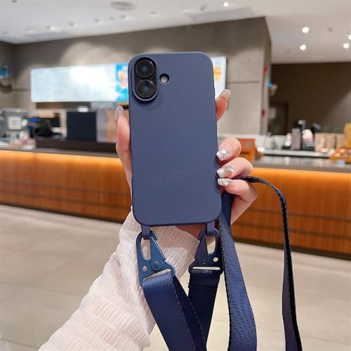 LIFEKA Breite Handyhülle mit Halskette und Lanyard für iPhone 15 16 Pro Max 14 13 12 11 Silikon-Schultergurthülle, Marineblau, für iPhone 15ProMax von LIFEKA