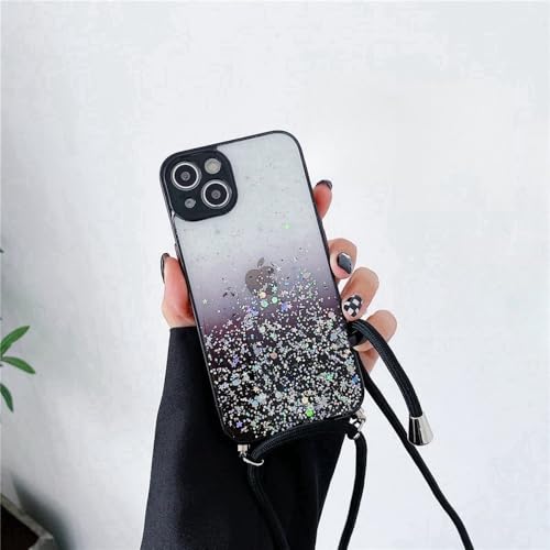 LIFEKA Glitzernde Pailletten Farbverlauf Klare Halskette Strap Lanyard Handyhülle für iPhone 16 15 13 14 Pro Max 12 11 XR XS 7 8 Plus Soft Cover, Schwarz, Für iPhone 14Pro Max LIFEKA Glitzernde Pailletten Farbverlauf Klare Halskette Strap Lanyard Handyhülle für iPhone 16 15 13 14 Pro Max 12 11 XR XS 7 8 Plus Soft Cover, Schwarz, Für iPhone 14Pro Max von LIFEKA
